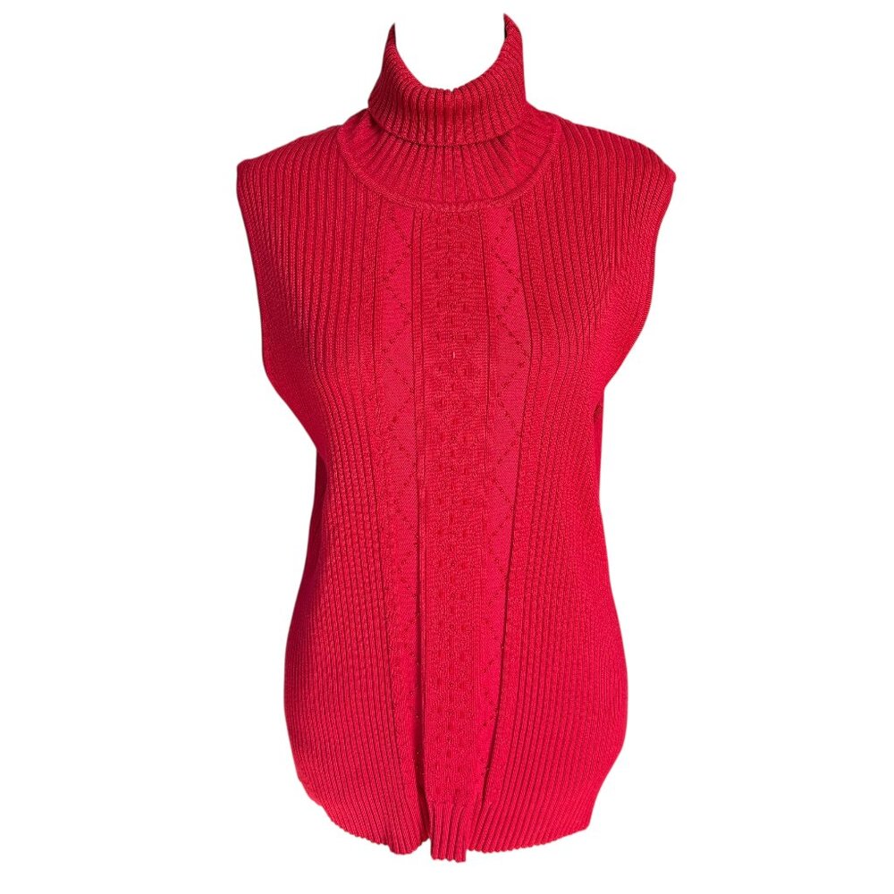 R.Q.T red sleeveless ribbed turtleneck sweater with beaded embellishments XL